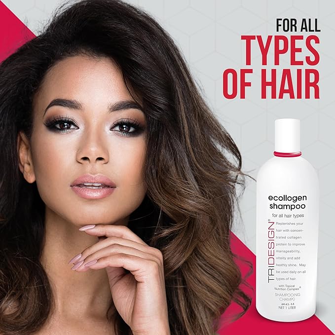 TRI Design Ecollogen Shampoo - Hair Shampoo For Natural Hair - Moisturizing, Hydrating - Gentle Hair Products, Thickening, Volumizing Shampoo - Liter (33.8 oz.)