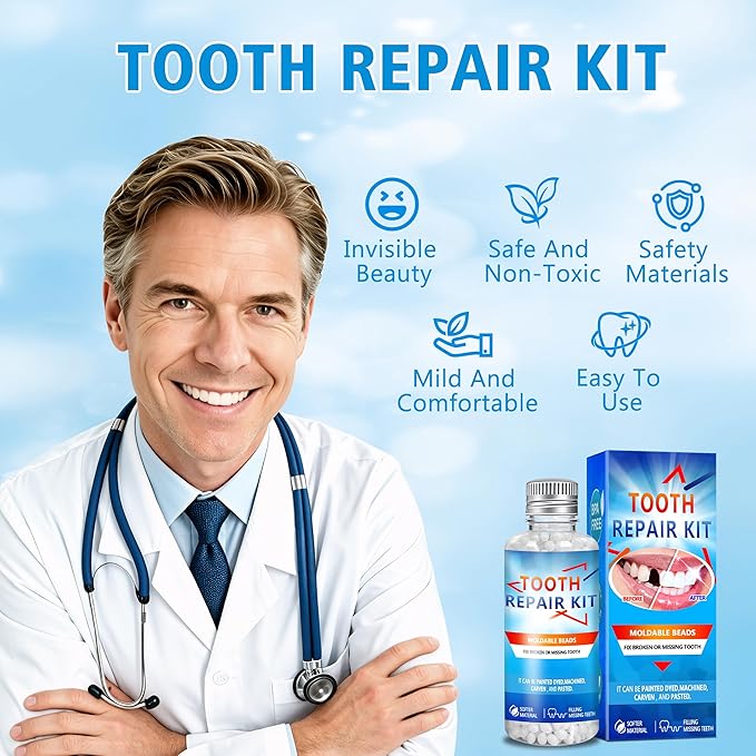 Tooth Repair Kit, Moldable False Teeth Beads, DIY Temporary Tooth Replacement Kit, Suitable for Missing, Broken and Chipped, Tooth Repair Beads Make You Smile Confidently-1PC