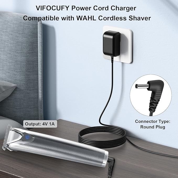 4V AC Adapter Power Cord for WAHL Trimmer 9880L 9865 9854L 9860 9876 Groomer Clipper Charger Power Supply with UL Listed 9880-100 Power Adapter for WAHL Cordless Shaver Razor Compatible 4.2V