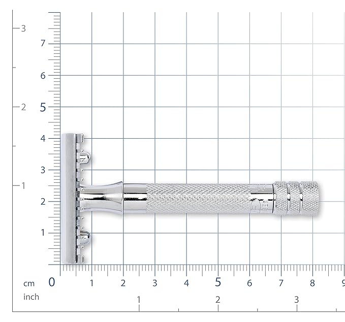 MERKUR 15C Double Edge Safety Razor in Bright Chrome with an Open Comb Design, Standard Handle, Made in Germany, Plastic-Free, Three-Piece Design, and Straight Bar