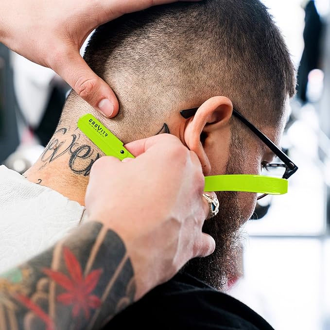 GRAVITY RAZORS Professional Straight Razor Kit – Minimal Exposure, Includes 10 Premium Blades, 0.5mm Exposed, Green