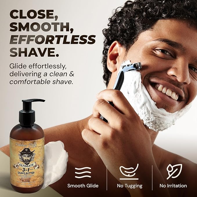 DeadeyeDick's 3-in-1 Shave Butter | Natural Shave Cream for Face, Head & Body | Gentle, Non-Irritating Formula for All Skin Types | 8 FL OZ
