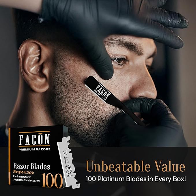 Facón Straight Razors for Men - Professional Barber Straight Edge Razor Kit with 100 Blades, Classic Stainless Steel Barbero Shaver for a Smooth & Precise Shave, Premium Barber Razor for Men's Shaving