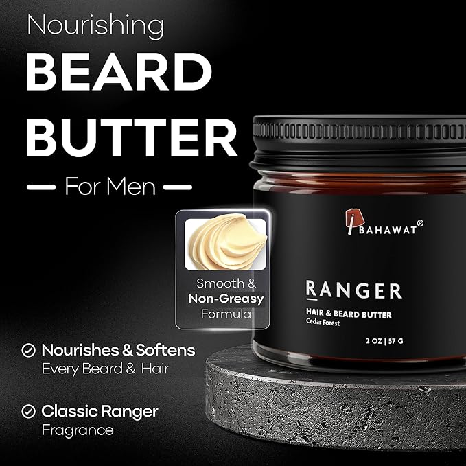 BAHAWAT Hair & Beard Butter for Men Leave-in Conditioner - Cedar Forest scent - Strengthen & Soften– Made in USA -Organic Natural Ingredients | The Best Beard Butter - 2 oz.
