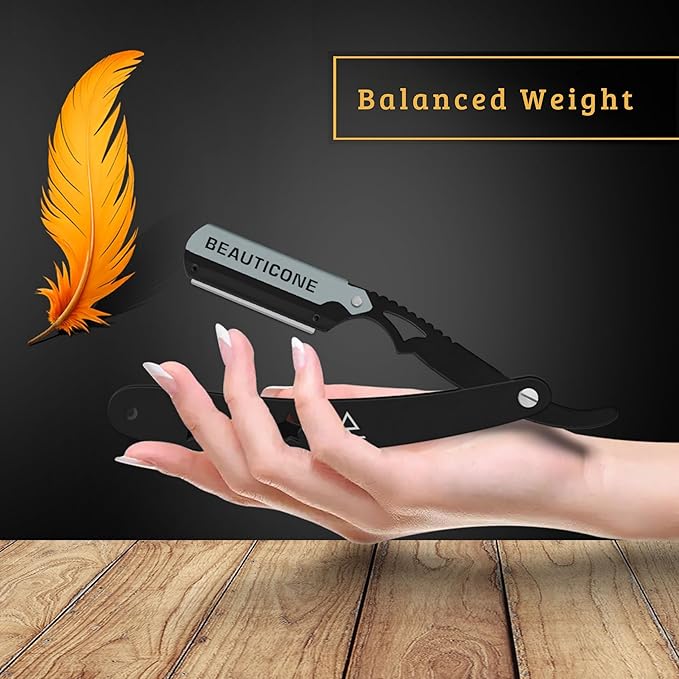 BEAUTICONE Straight Razors for Men, Straight Edge Razor, 100 Single Edge Blades, Stainless Steel, Barber Razor for Men's Shaving, Barber Shaving Knife, Swinglock