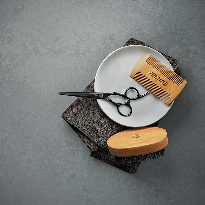 MANSCAPED® Beard Care Kit Includes UltraPremium Moisturizing Beard Shampoo & Balm, Soft Brush, Comb & Precision Scissors for Grooming & Trimming Facial Hair