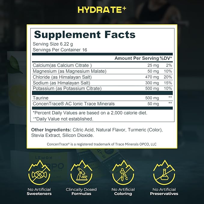 Sugar Free Electrolytes Powder Packets, 16 Count SURPO Electrolyte Drink Mix Lemon-Aid Zero Calorie, No Sugar Instant Hydration Packets for Energy & Recovery with Taurine, Magnesium, Potassium, Sodium