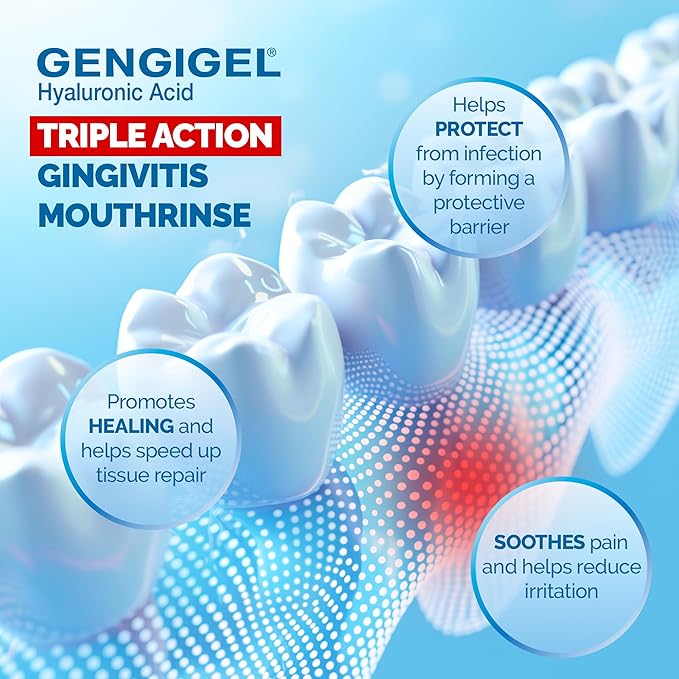 Gengigel Hyaluronic Acid Mouthrinse (300 ml), Oral Care Solution for Gum Health, Reduces Discomfort, Helps Relieve Gum Recession & Gingivitis, No Alcohol or SLS, Vegan & Kosher