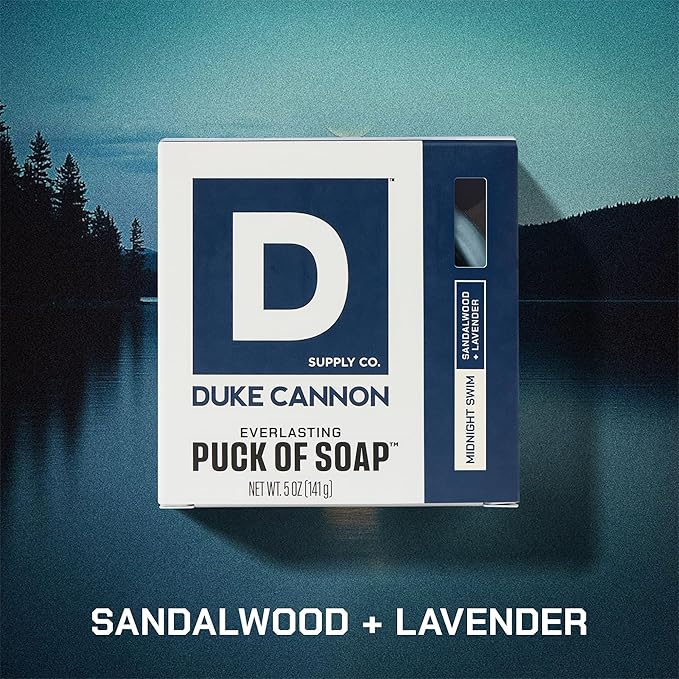 Duke Cannon Supply Co. Bar Soap Puck - Men's Rounded Bar Soap with Masculine Scents - Disc-Shaped Mens Soap - Hydrating & Deep Cleaning - All Skin Types - Midnight Swim, 5 oz