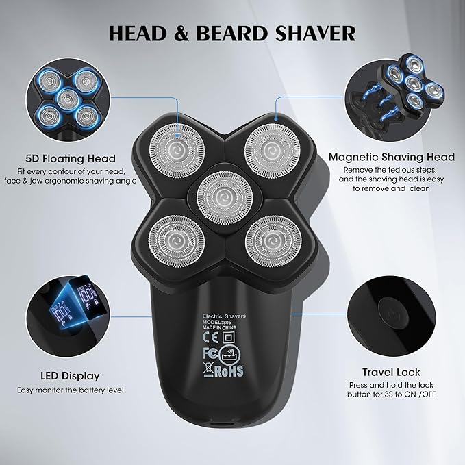 Karrte Manscape 5 in 1 Men's Grooming Kit, Beard Trimmer for Men, Groin & Body Hair Trimmer, Nose & Ear Hair Clippers, 5D Electric Razors, IPX7 Waterproof, LED Display with Travel Lock