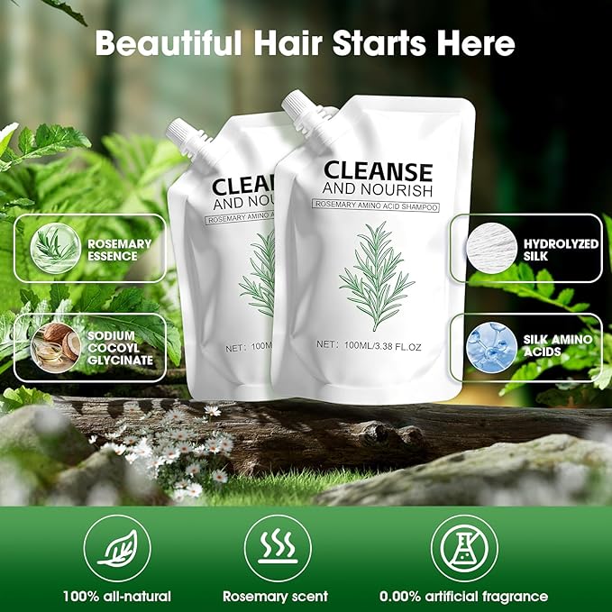 2PCS Rosemary Amino Acid Shampoo, Hair Growth Shampoo for Thinning Hair Women and Men Hair Loss, Strengthening Hair with Natural formula (3.38 fl.oz)