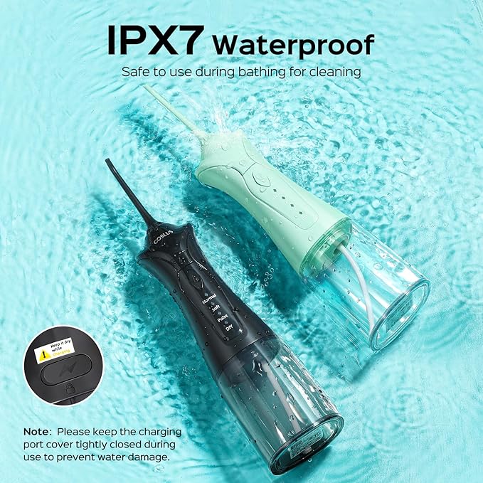 COSLUS 2-Pack C30 Water Flosser for Teeth: Water Dental Pick Set with Refined Packaging for Couples Friends, 3 Modes & 8 DIY Levels for Sensitive Gums & Braces, Ideal for Family Sharing, Black & Green