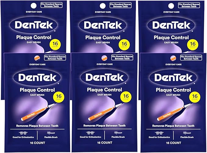DenTek Easy Brush Dental Cleaners, Standard, 16 Count (Pack of 6)