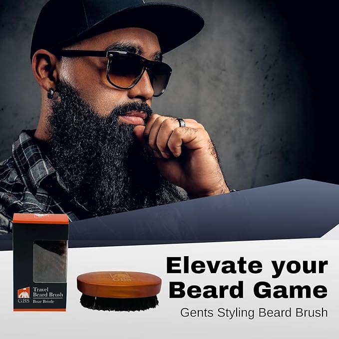 GENTS Beard Brush for Men - Premium Boar Bristle Brush with Wood Handle - Travel Size Grooming Kit for Beard Care, Styling & Detangling - 100% Natural Bristles