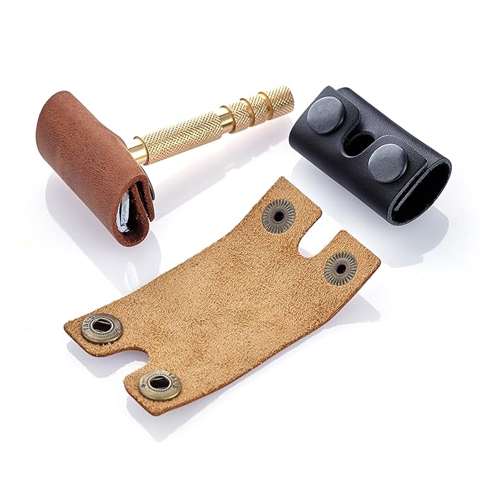 Safety Razor Head Protecting Leather Cover, Genuine Cowhide Leather Double Edge Safety Razor Case Accessories for Travel, Butterfly Razor Case (Vintage Brown)