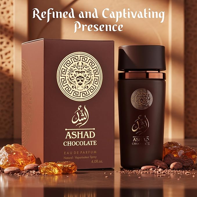 SAADAH Ashad Chocolate Eau De Parfum for Men 4.0 Fl.oz, 120ml Oriental Spicy Gourmand Cologne, Bold Pink Pepper Lavender Cacao, Bourbon Vanilla Amber Vetiver, Long Lasting Masculine Luxury Fragrance