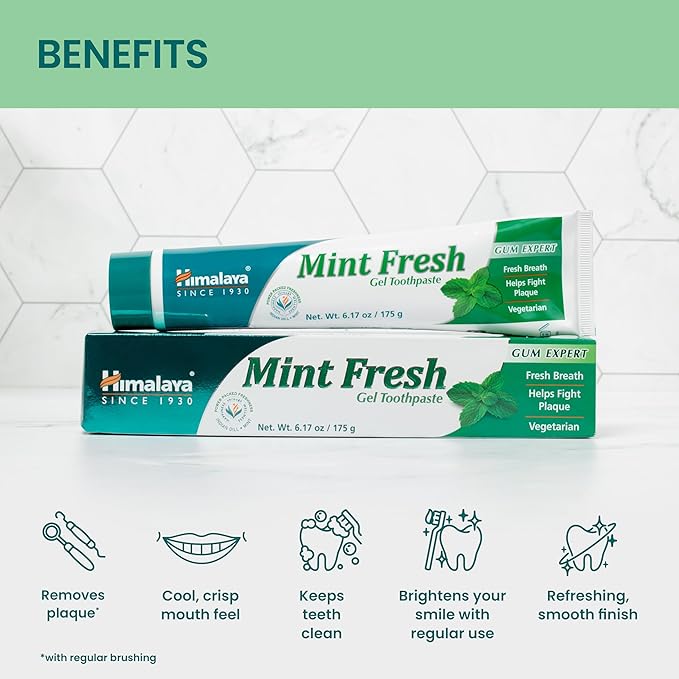 Himalaya Mint Fresh Gel Toothpaste, Fluoride Free to Reduce Plaque & Brighten Teeth, 6.17 oz, 3 Pack