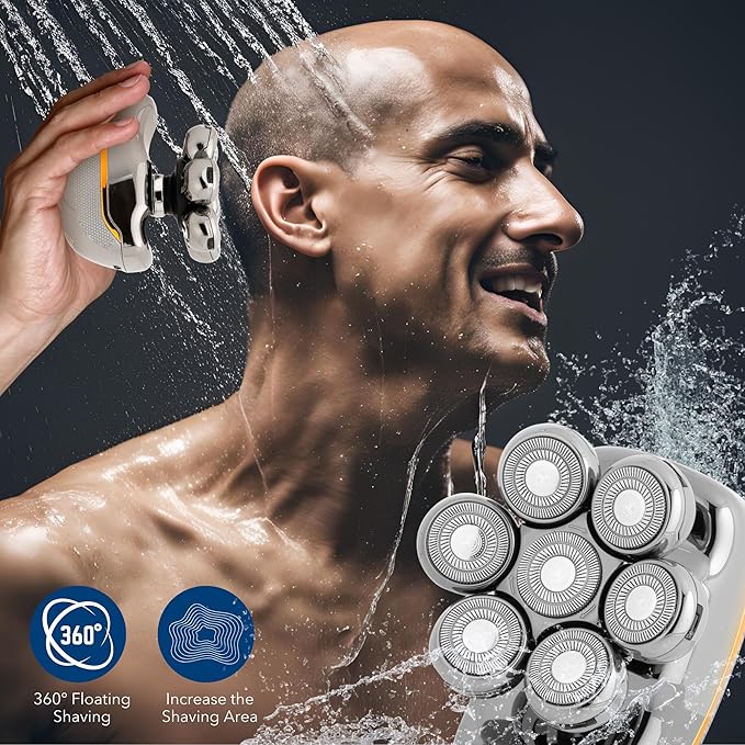 Head Shaver for Bald Man Cordless Electric Shavers - Detachable Heads Shavers for Men Waterproof Mens Razors for Shaving Rechargeable 7D Rotary Head Shaver,Nose Hair Trimmer,Ear Hair Trimmer for Men