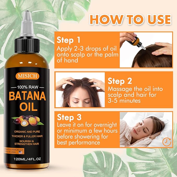 Raw Batana Oil, 100% Natural Organic Hair Growth Oil for Men & Women, Sourced from Honduras, Pure, Unrefined, Enhances Thickness, Prevent Hair Loss 4 Oz