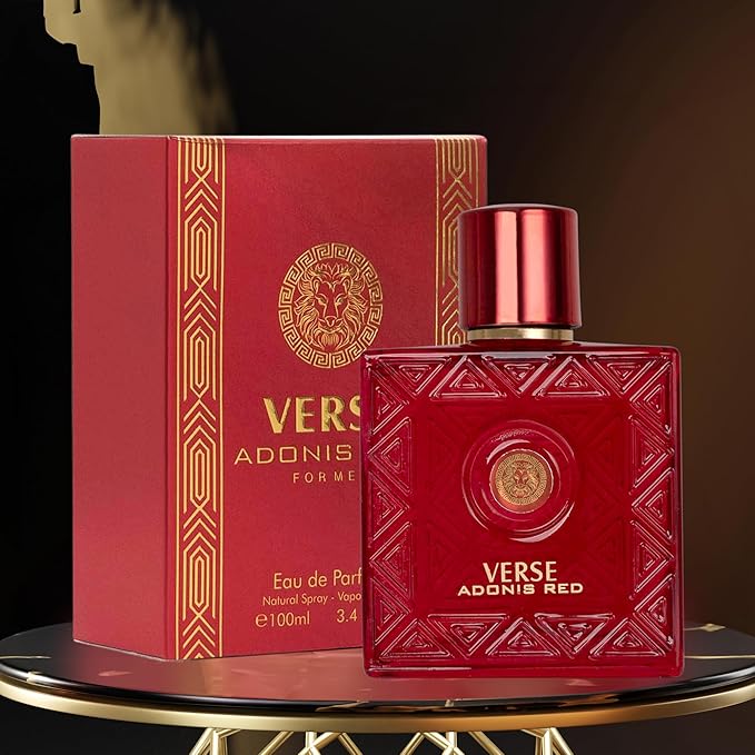 Verse Adonis Red for Men - 100ml Eau De Parfum Spray - Fruity Warm & Floral Fragrance Smell Fresh All Day Long Lasting Includes NovoGlow Carrying Pouch Gift for All Occasions