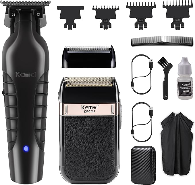 KEMEI Hair Trimmer for Men Professional & Waterproof Foil Shaver with Replaceable Foil Mesh, Zero Gapped Hair Clippers, Cordless Electric Razor for Men, Mens Grooming Shaving Kit, KM 2299, KM 2024