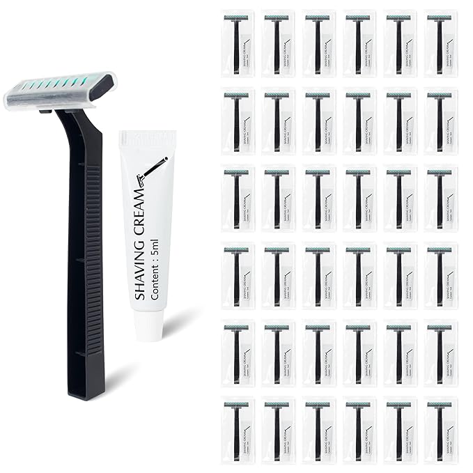Disposable Razors Bulk, Razors Individually Wrapped Bulk With Shaving Cream, For Hotels, Shelters, Homeless, Nursing Homes, Charities, Churches, Black (30-PACK)