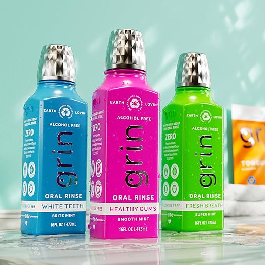 Grin White Teeth Oral Rinse, 16 Fl Oz, Fresh Breath Mouthwash, Brite Mint Flavored, Alcohol-Free
