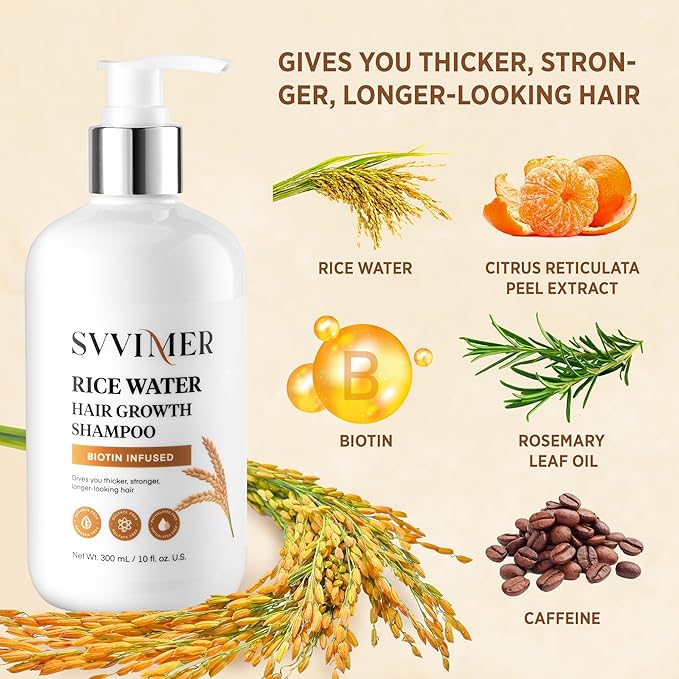 Svvimer Rice Water Hair Growth Shampoo - Thickening Shampoo with Biotin for Hair Loss and Thinning Hair