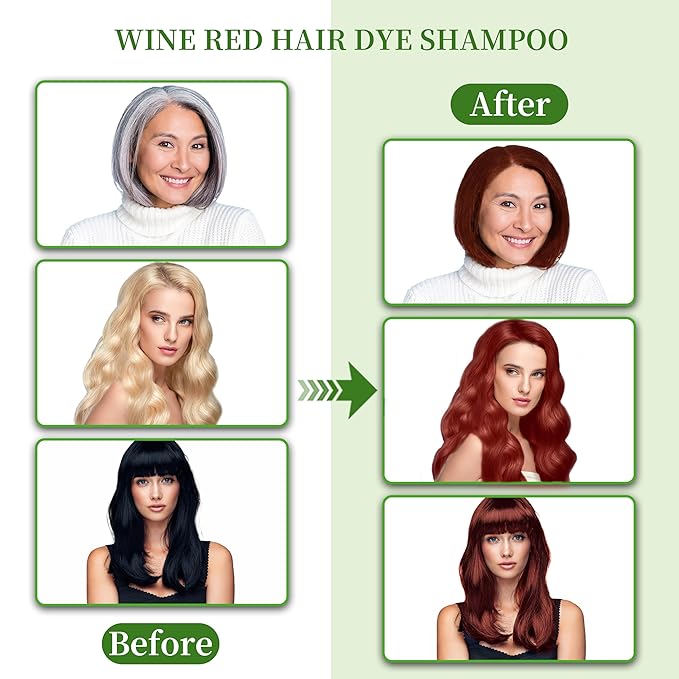 Hair Dye Shampoo 3 in 1 for Gray Hair Coverage, Herbal Ingredients Natural Shampoo Hair Dye for Women & Men/Ammonia-Free 520m（Wine Red）