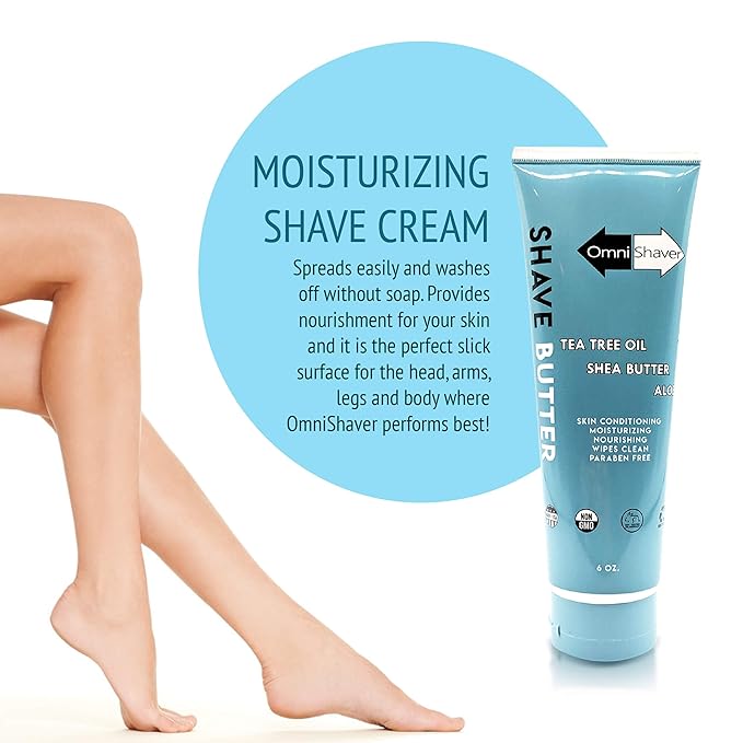 OmniShaver Shave Butter – Moisturizing Shaving Cream for Men & Women | Sensitive Skin Formula | Travel Size 6 oz | Aloe, Tea Tree & Shea Butter - Pack of 4