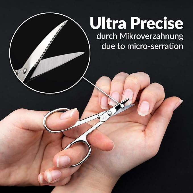 marQus Anti-Slip Curved Manicure Scissors - Precision German Steel - Micro-Serrated Blades to Prevent Slipping - Includes Premium Storage Case