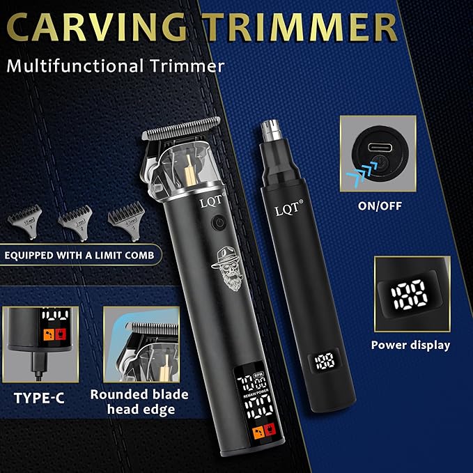 Hair Clippers for Men with LED Power Display, 4-Piece Professional Grooming Kit Includes Hair Clipper, Detail Trimmer, Foil Shaver & Nose Trimmer, Complete Cordless Set for Home Barber Use (Black)