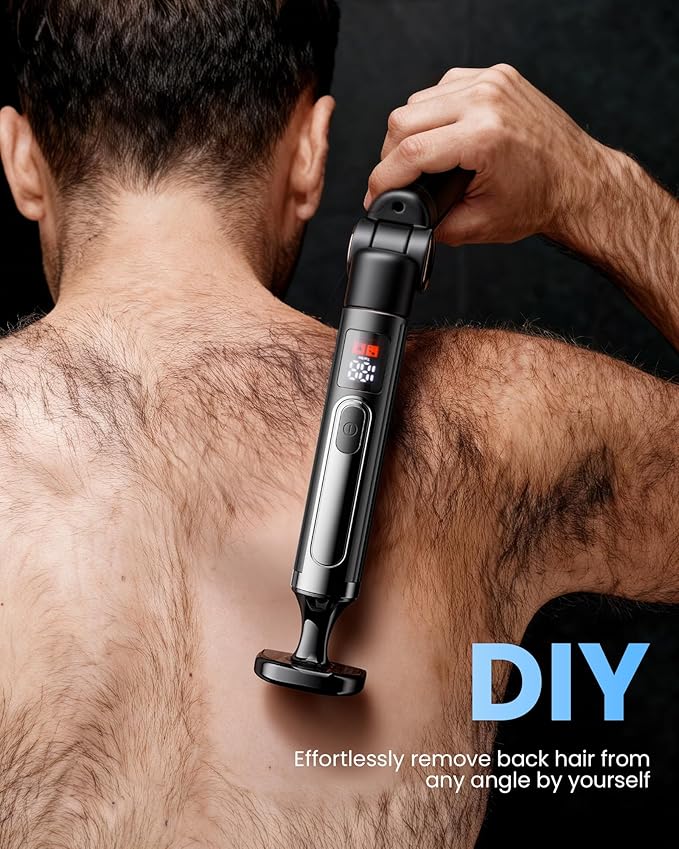 Electric Back Shaver for Men, 5 in 1 Mens Back Shaver, Cordless Back Hair Trimmer for Men with Extendable Long Handle, Self-Service Body Groomer Razor with Wider Blade
