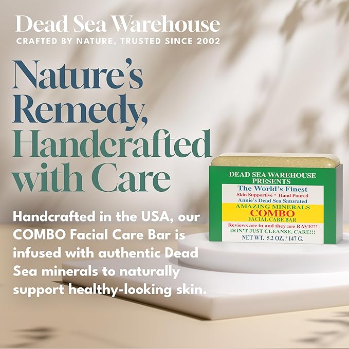 Dead Sea Warehouse - Dead Sea COMBO Facial Care Bar - Face Soap for Women and Men - Clarifying Dead Sea Mud & Salt Soap for Combination Skin, Handmade & Unscented, 5.2 oz