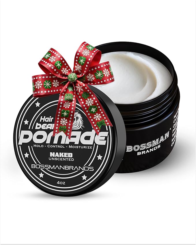 Bossman Hair & Beard Pomade for Men (Naked - Unscented) – Medium Hold & Moisturizing for Hair, Beard & Mustache Styling – Made in USA