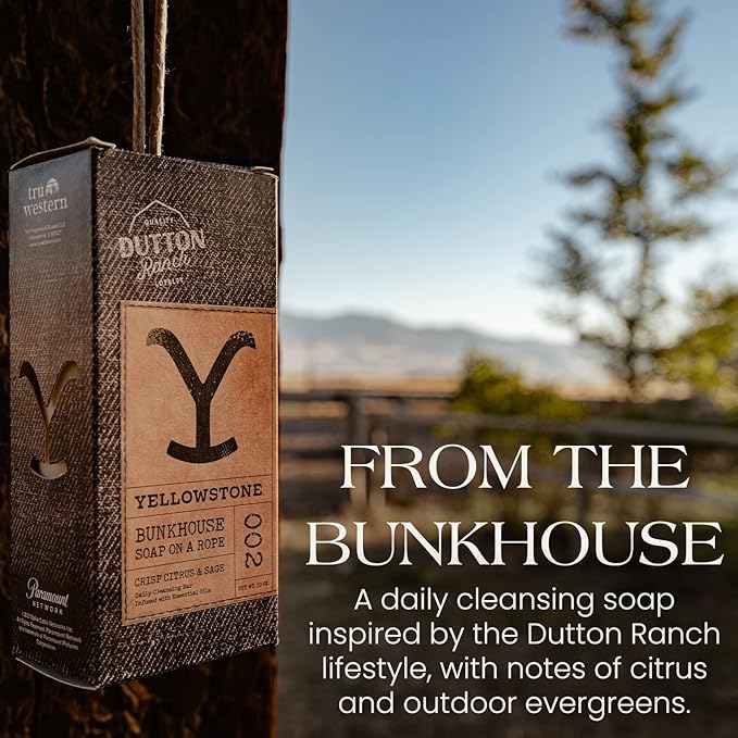 Tru Fragrance Beauty Yellowstone Bunkhouse Artisanal Bar Soap- Officially Licensed Soap of Paramount Network's Yellowstone - Crisp Citrus & Sage,10 oz