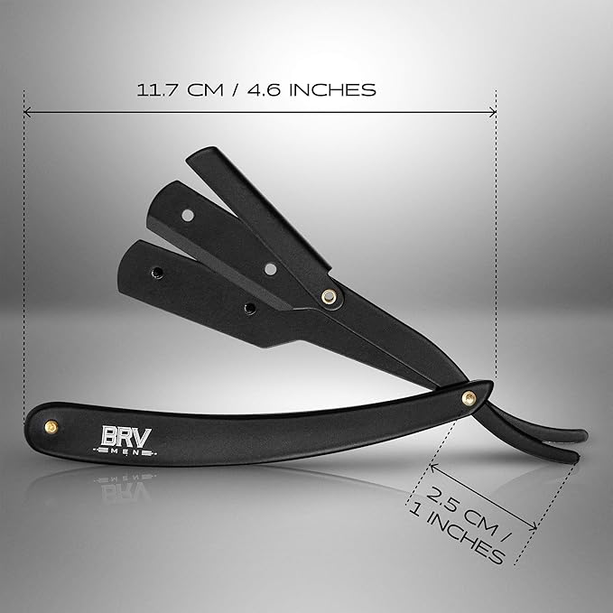 BRV MEN Professional Straight Edge Barber Razor w/ 100 Single Edge Razor Blades | Straight Razors for Men | Barbershop Accessories | Mens Shaving Knife & Shavette - Black