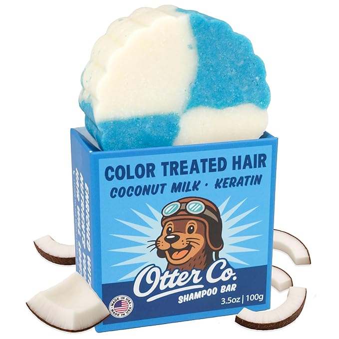 Otter co. Solid Shampoo for Color Treated Hair – Keratin & Argan oil – Swimmers Shampoo Anti Chlorine – Coconut milk, Jojoba oil, Ginger, Green Tea, Rosemary – Vegan, Sulfate Free – USA Made