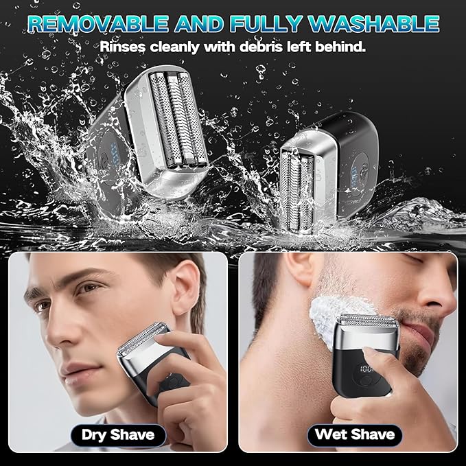 2025 New Electric Cordless Waterproof Shaver for Men, Mini Electric Razor with Big LED Display, Rechargeable Cordless Razor for Face Shaving, Wet/Dry Travel Shaver with LED Display for Travel & Home
