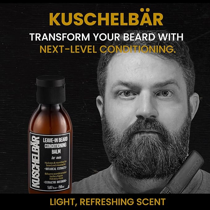 KUSCHELBAR Leave-In Conditioner Beard Balm | Beard Cream for Beard Growth | Cotton & Thyme Extracts | Deep Moisture, Nourishment & Frizz Control | Leave-In, Non-Greasy, Lightweight l 3,38 fl.oz