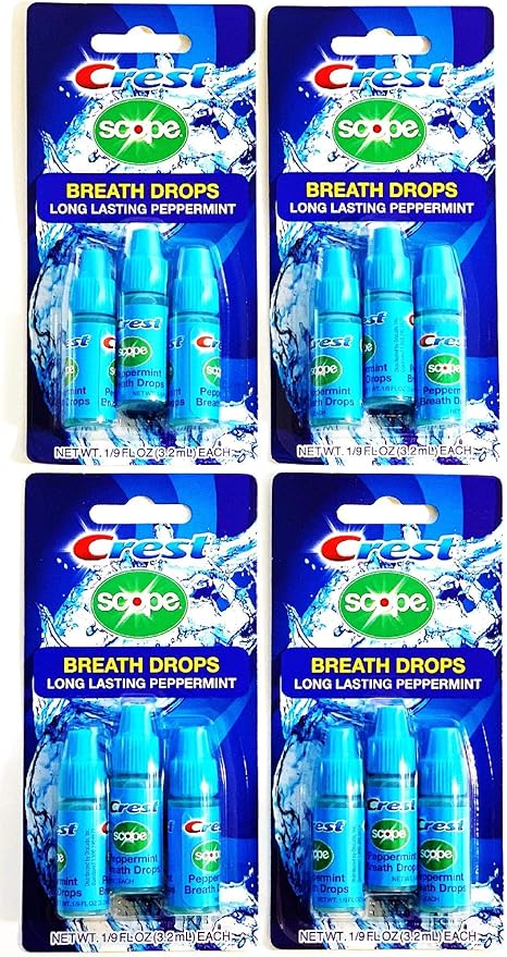 Crest Scope Breath Drops - Long Lasting Peppermint Liquid Breath Fresheners 12 Count