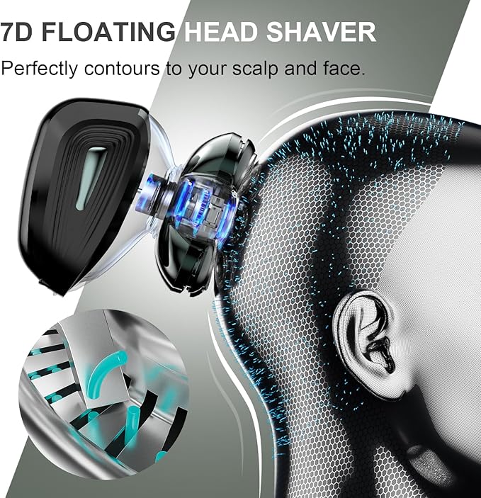 Head Shavers for Bald Men: Upgraded Detachable Head Shaver - IPX7 Waterproof Wet or Dry Electric Razor for Men - 7D LED Display Rechargeable Shaving Grooming Kit with Type-C, Valentine's Day Gifts
