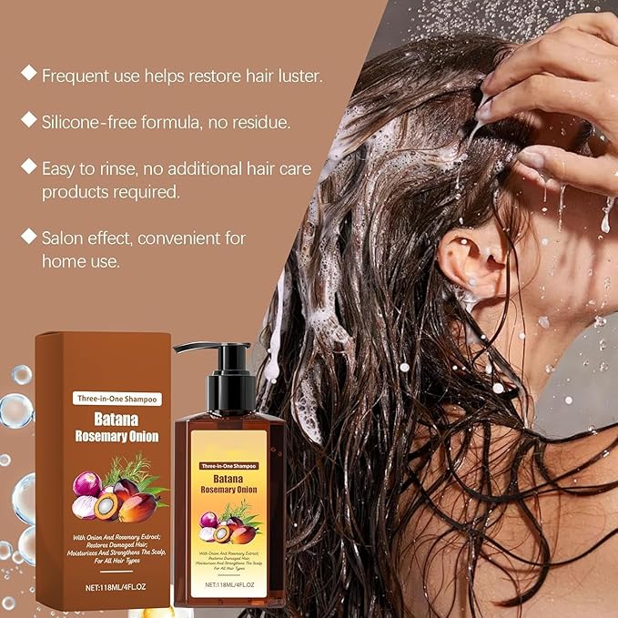 3-in-1 Nourishing Conditioning Shampoo, Hair Growth Shampoo with Rosemary, Batana, Onion for Men & Women Reduce Hair Loss (1pcs)