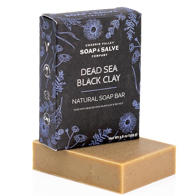 Chagrin Valley Natural Soap Bar - Organic Dead Sea Black Clay Bar - For Dry, Sensitive and Itchy Skin Relief - Large 5.6 oz Unscented Face and Body Soap For Women and Men