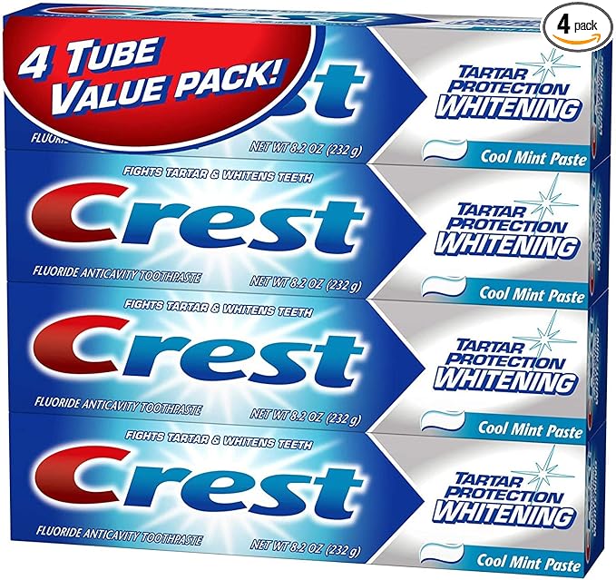 Crest Tartar Protection Whitening Cool Mint Paste Anticavity Toothpaste 8.2 Ounce Tube (Pack of 4)