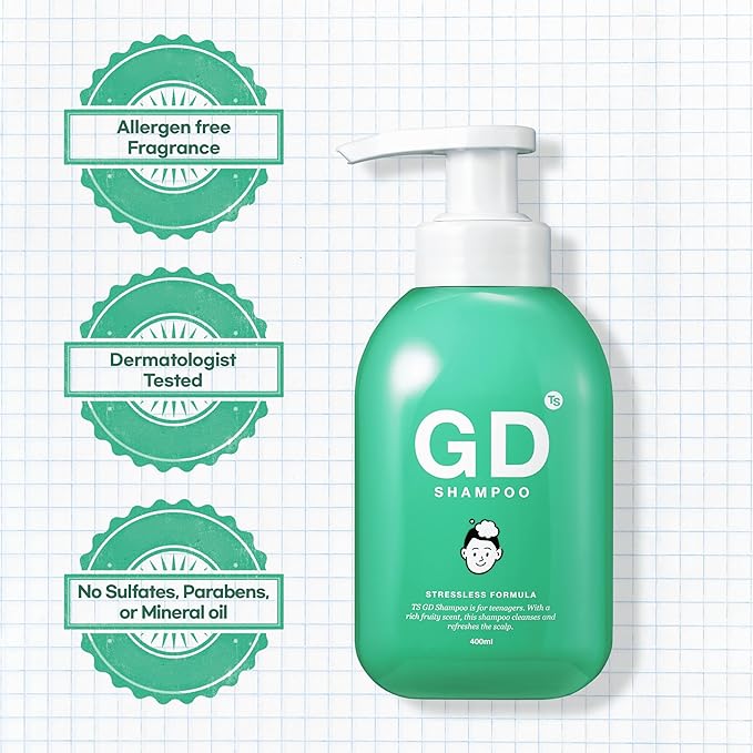 TS GD Shampoo for Flake Prone, Uncomfortable Scalp (14.1 Fl Oz) For Youth & Teens | Gentle Scalp-Care Routine | Silicone, SLS, SLES Free | Korean Hair Care (Green)