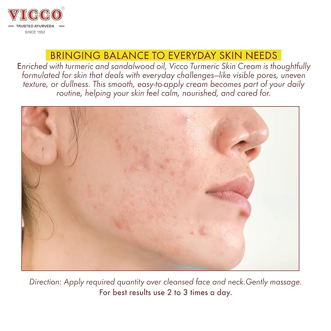 Vicco Turmeric Face Moisturizer Cream, with Sandalwood Oil by Vicco – 70 Year Legacy of Ayurveda, Hydrating with Natural Turmeric for Clear, Radiant Skin, Vegan, 100% Natural - 2.82 oz (3 Pack)