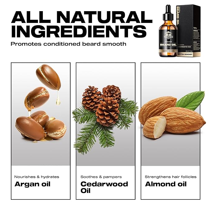 Waking Forest Cedar Beard Oil for Men - Biotin Mustache Oil with Vitamin E, Rosemary & Castor - Beard Care Softener, Strengthens, and Moisturizes - Beard Conditioner (1 oz)