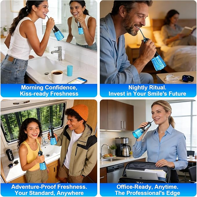 Water Dental Flosser Pick for Teeth: Cleaning and Flossing with 3 Mode from 30-100 Psi, Ipx7 Waterproof Portable Rechargeable Cordless Oral Irrigator for Adults Braces and Dental Care Home Travel