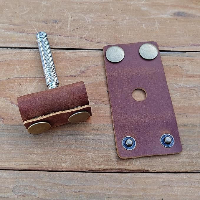 Handmade leather Double Satety Edge Razor Head Protective Sheath For men, Leather Shaving Travel Cover Fits Most Safety Razors (Brown)